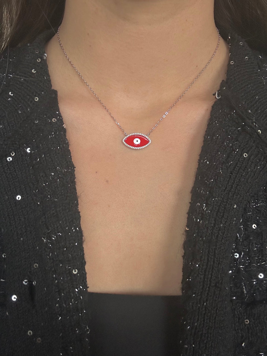 Alissa Red Enamel Evil Eye Necklace