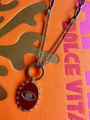 Mers Burgundy Enamel Oval Eye Necklace-Necklace-Mers-Emila-1