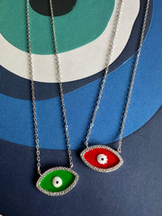 Alissa Green Enamel Evil Eye Necklace-Alissa-Emila-1