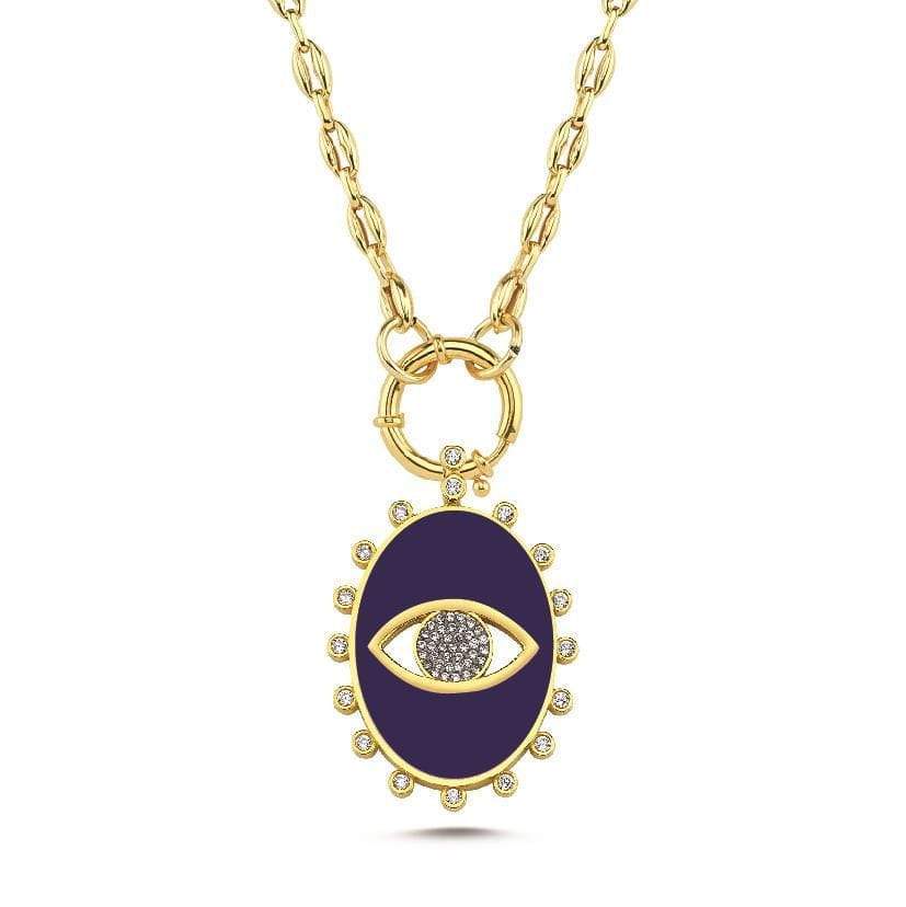 Mers Cobalt Oval Evil Eye Pendant Necklace-Necklace-Mers-Emila-1