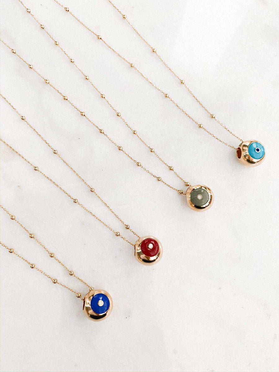 Mers Mini Enamel Ball Necklace-Necklace-Mers-Burgundy-Emila-5