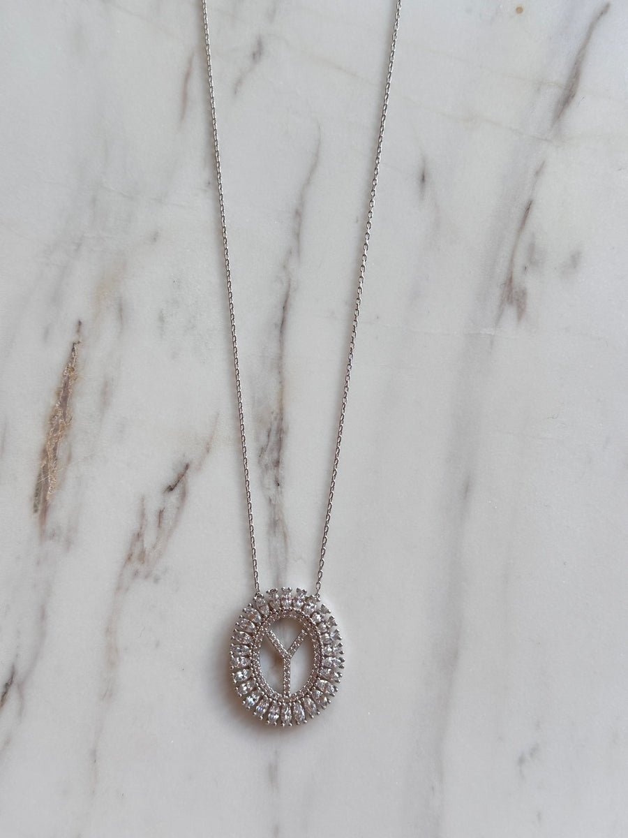 Y Initial Silver Pave Necklace