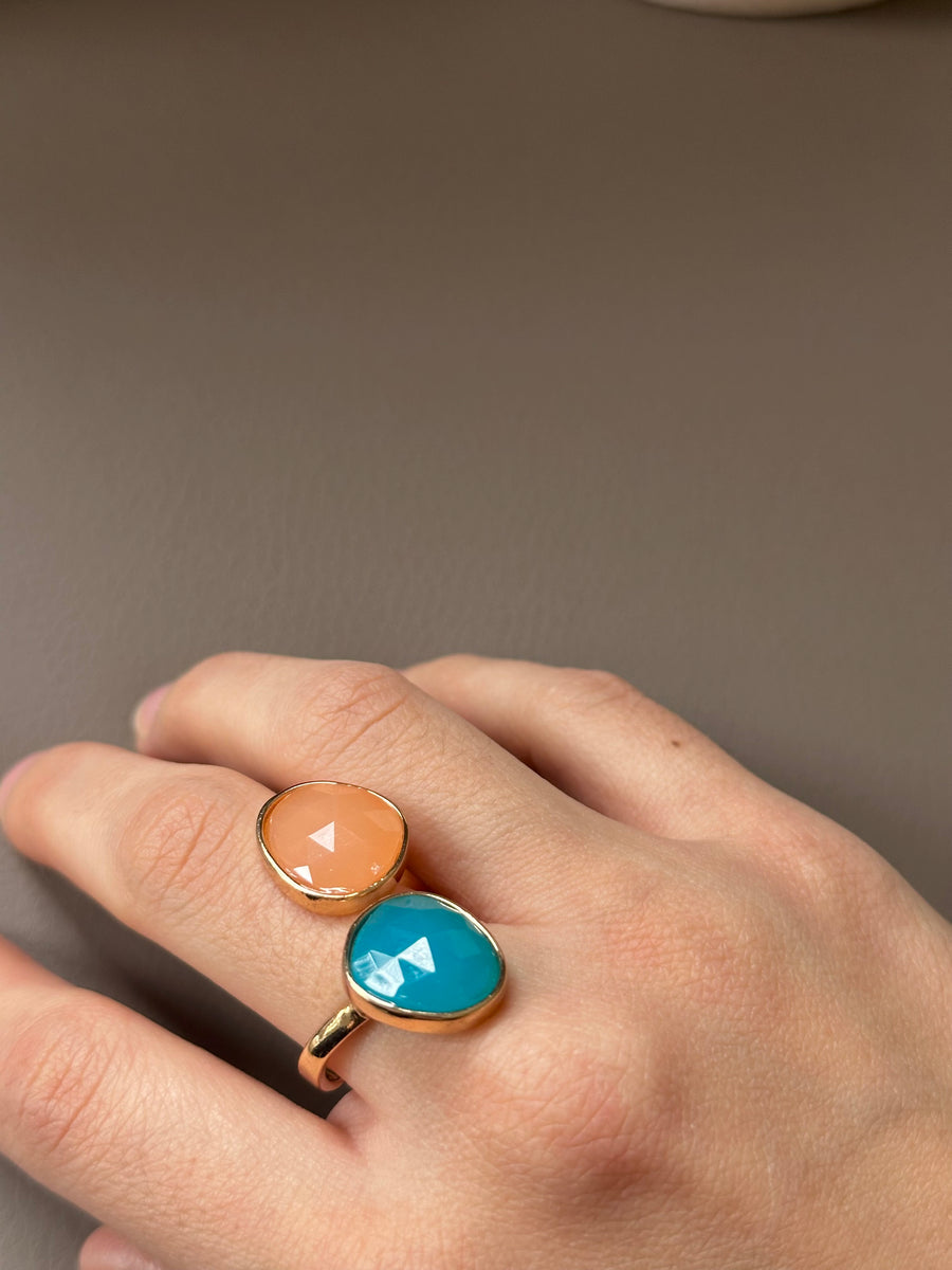 Alissa Adjustable Coral and Turquoise Ring