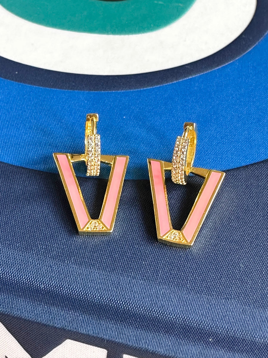 Pink Enamel Triangle Hoop Earrings