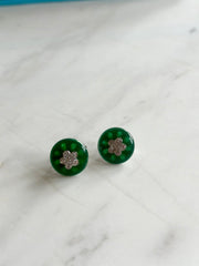Alissa Green Flower Earrings With Pave Stones-Earring-Alissa-Emila-1