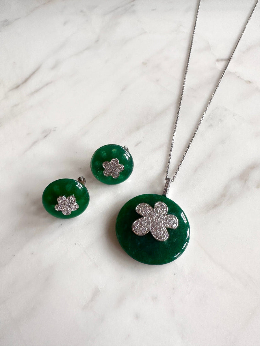 Alissa Green Flower Pave Necklace-Necklace-Alissa-Emila-2