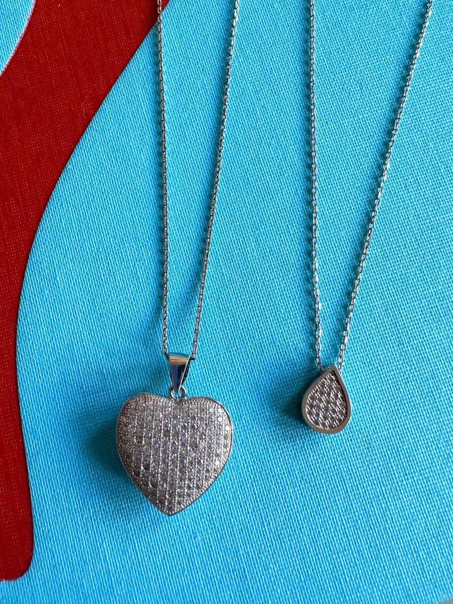 Alissa Large Silver Heart Necklace-Necklace-Alissa-Emila-1