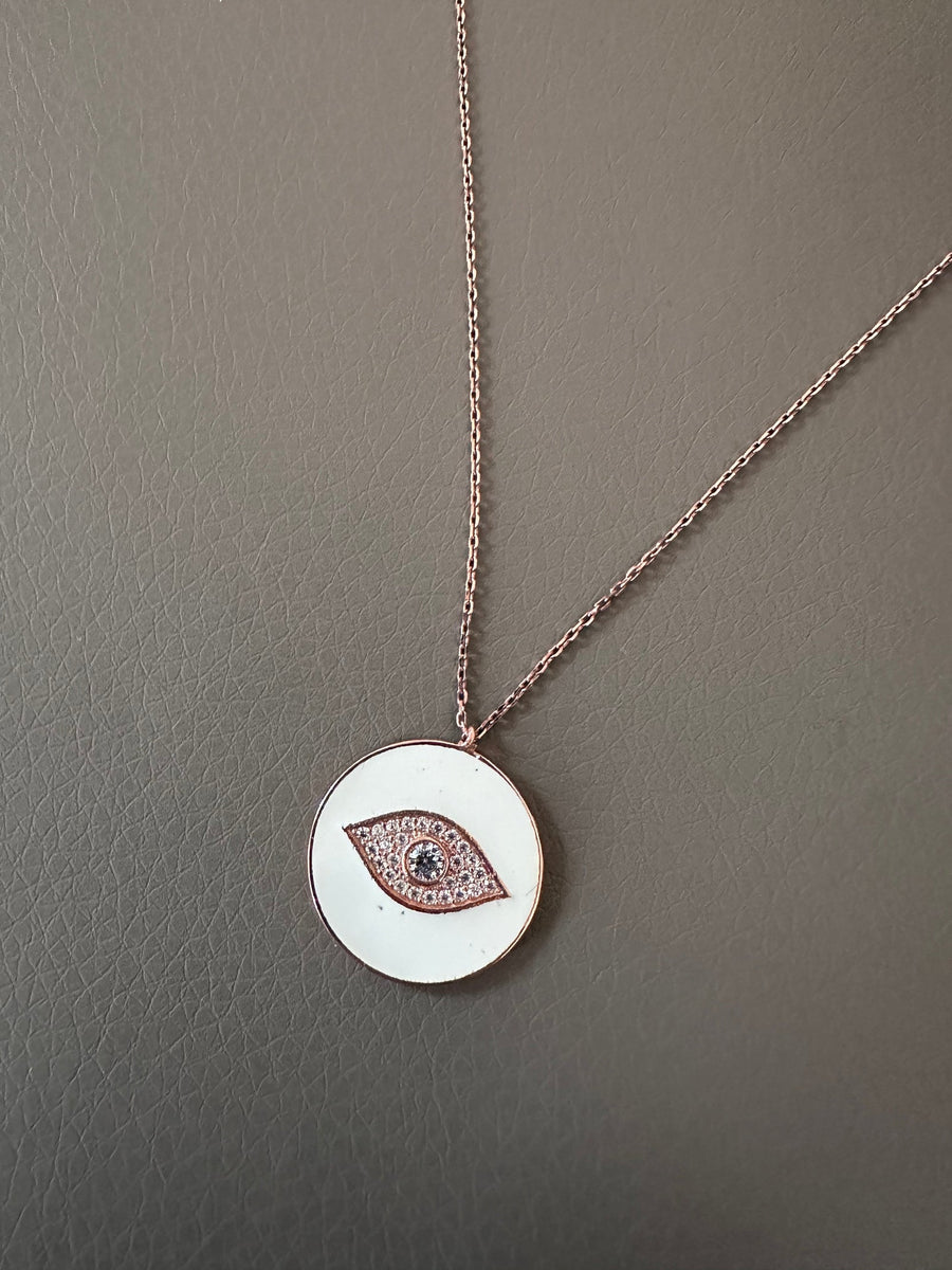 Alissa White Enamel Eye Necklace-Necklace-Alissa-Emila-1