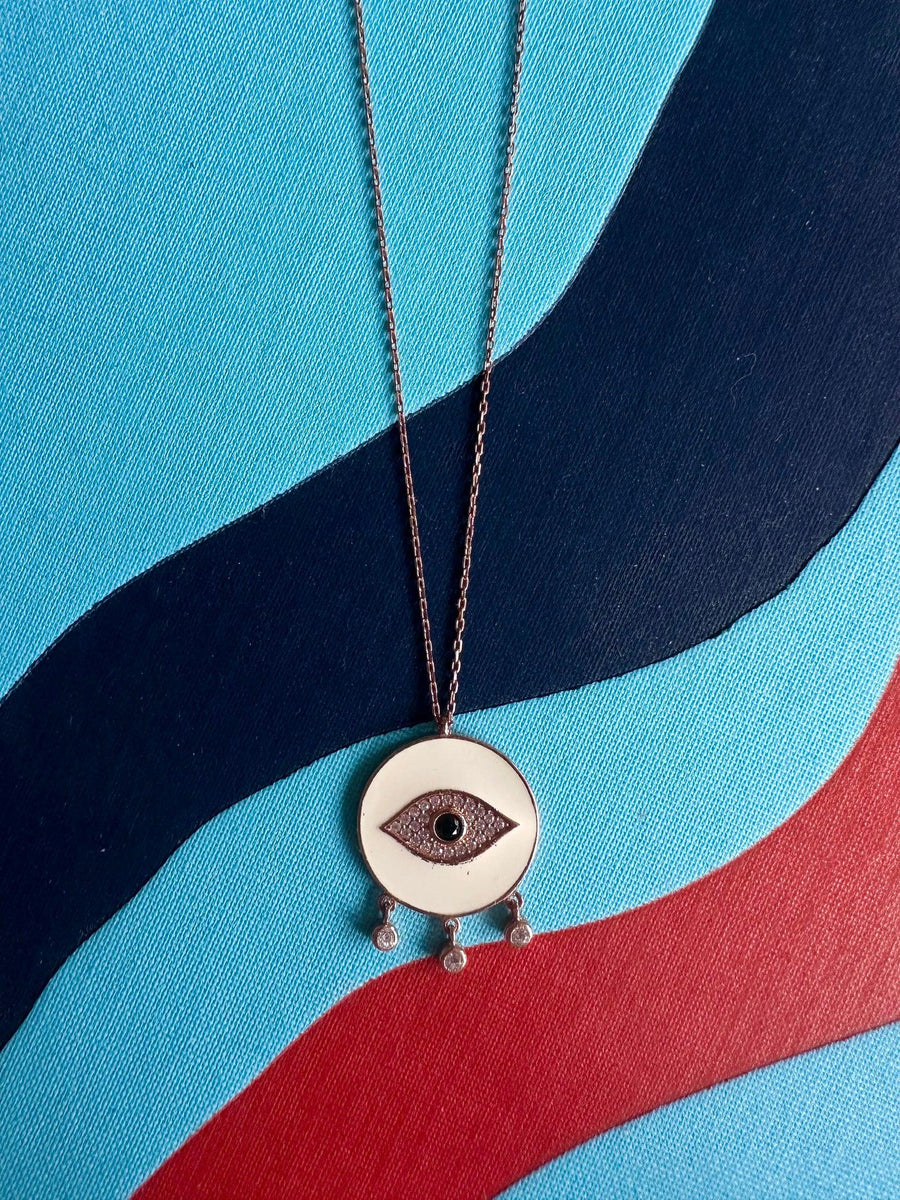 Alissa White Enamel Eye Necklace With Mini Droplets-Alissa-Emila-2