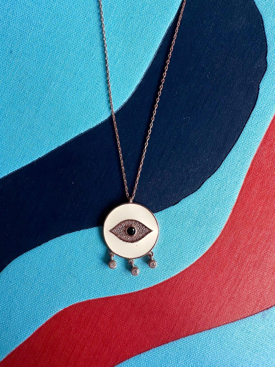 Alissa White Enamel Eye Necklace With Mini Droplets-Alissa-Emila-1