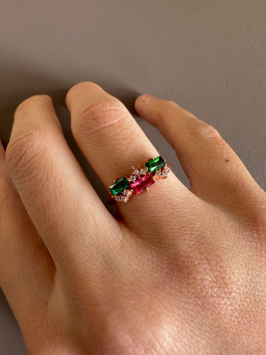 Alissa Green and Pink Crystal Ring