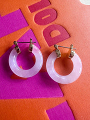 Luv AJ Stone Huggie Amalfi Hoops-Earrings-LUV AJ-Pink Quartz-Emila-2