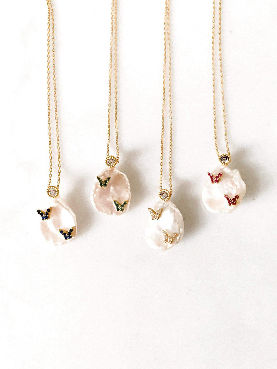 Alissa Mother of Pearl Twin Butterfly Necklace-Necklace-Alissa-White Twin Butterfly-Emila-2