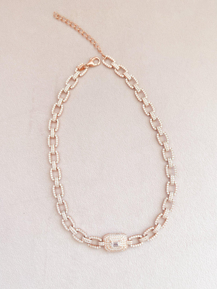 Alissa Rose Gold Connecting Diamente Choker-Necklace-Alissa-Emila-1