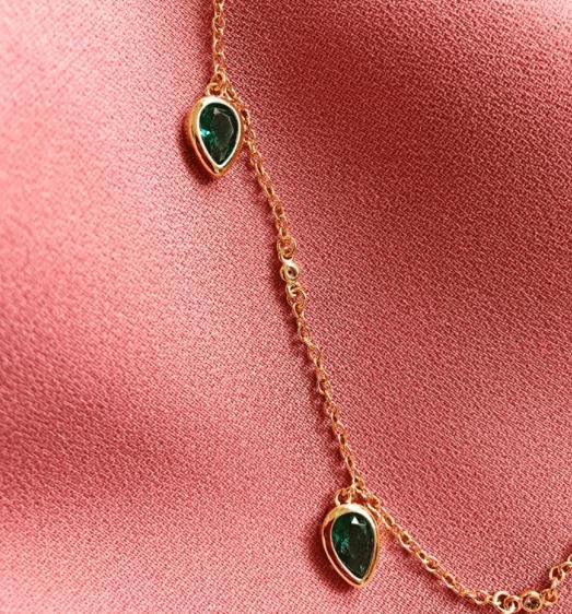 Lalou Emerald Raindrop Necklace-Necklace-Lalou London-Emila-1