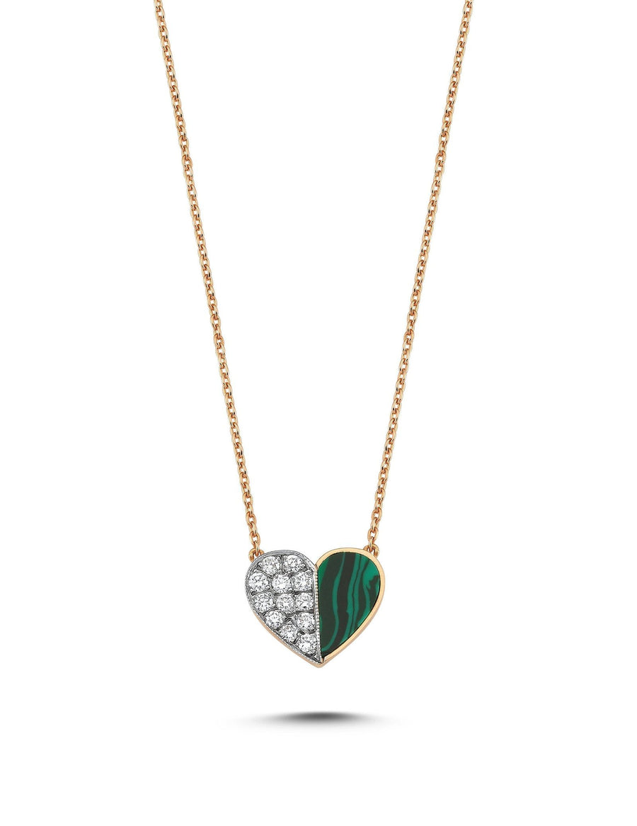 Melis Goral Malachite and Diamond Heart Necklace-Necklace-Melis Goral-Emila-2