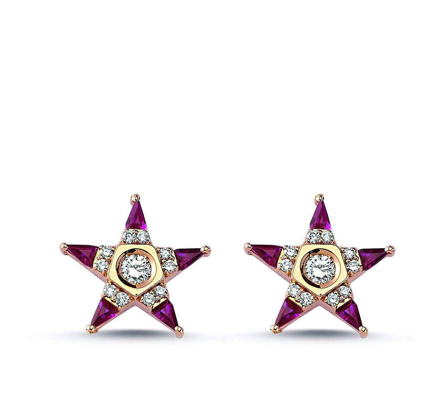 Melis Goral Mars Star Ruby Diamond Earrings-Earrings-Melis Goral-Emila-1