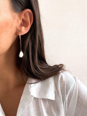 Mia Perlo Dainty Pearl Drop Earrings-Earrings-Mia Perlo-Grey Freshwater Pearl-Emila-2