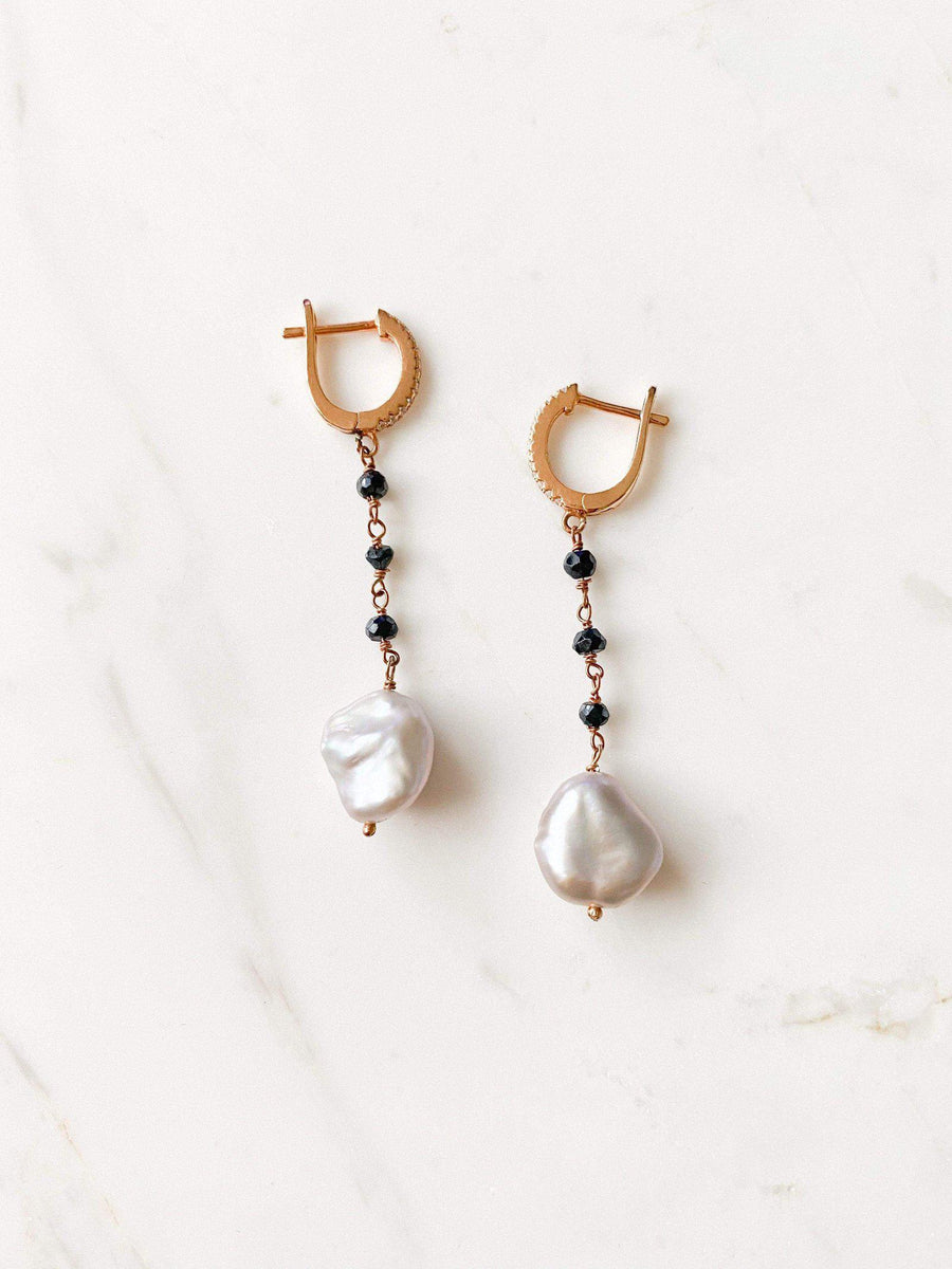 Mia Perlo Dainty Pearl Drop Earrings-Earrings-Mia Perlo-Grey Freshwater Pearl-Emila-4